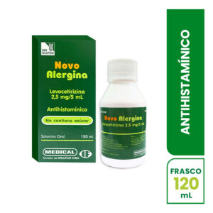 Novo Alergina Levocetirizina 2,5 mg/5 mL solución oral, frasco 120 mL, antihistamínico